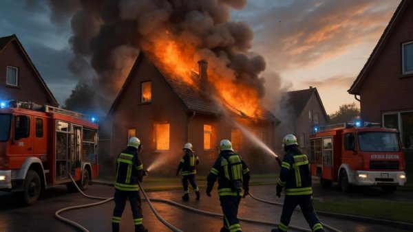 Firefighters at the scene of a Zimmerbrand in Bargteheide