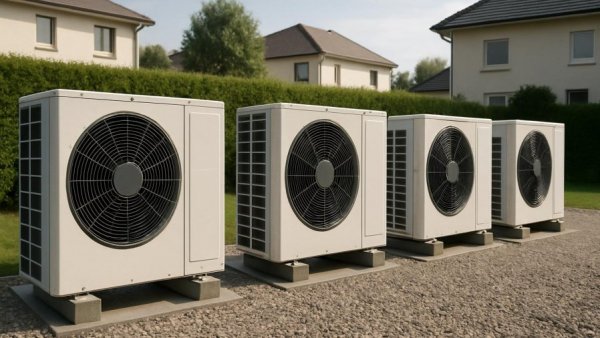 Outdoor heat pump units in suburban setting, Boom bei Wärmepumpen.