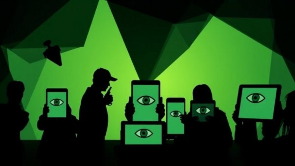 Abstract digital devices with eye symbols, symbolizing digital ID in UK.