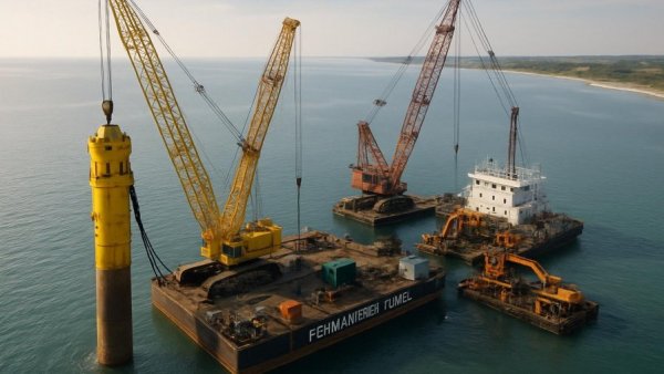 Fehmarnbelt Tunnel construction equipment on water