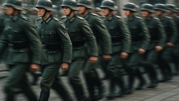 Blurred German soldiers marching, Wehrdienst-Abfrage Bußgeld Deutschland.