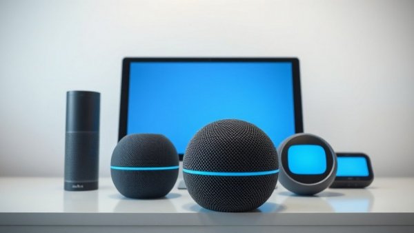 Vorteile neuer Echo-Geräte: innovative Echo devices with screen and speakers on display.