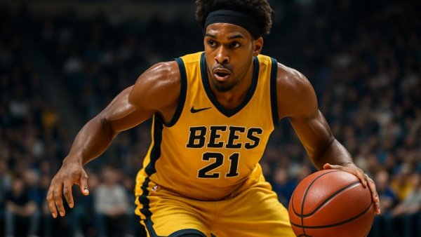Bargteheide Bees player dribbling basketball indoors