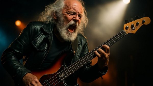 Santiano Konzert in Bad Segeberg 2026, energetic musician playing bass on stage.