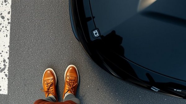 Pädagogik für digitale Sicherheit concept with brown shoe next to black car.