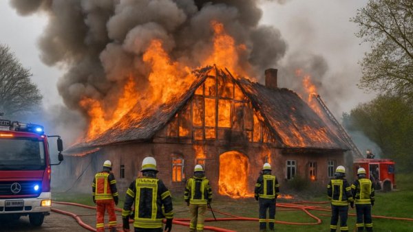 Großeinsatz in Travenbrück: Ehemaliges Bauernhaus in Flammen