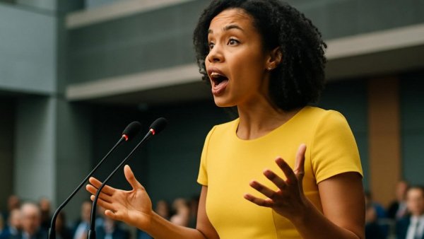 Ganztagsschulausbau Schleswig-Holstein, woman speaking passionately in conference.