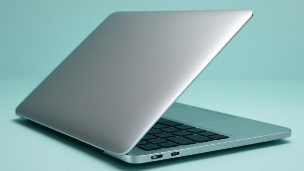 Aluminium OS laptop on turquoise background.