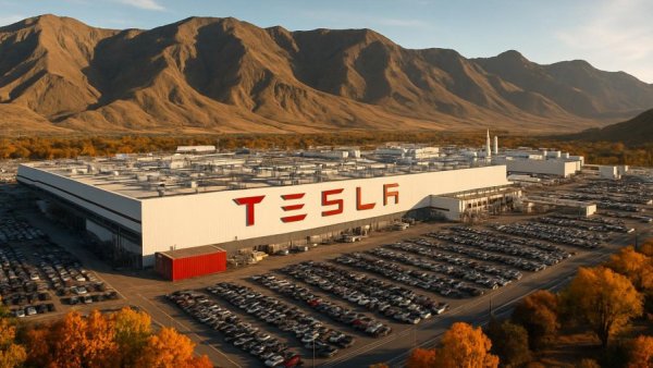 Tesla factory showcasing sustainable mobility