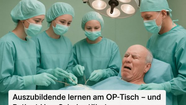 Auszubildende lernen am OP-Tisch – und Patient Herr Schulz stöhnt nur