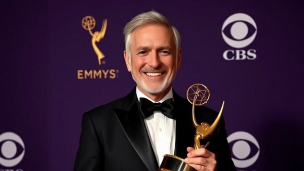 Abschied von Stephen Colbert with Emmy award and confident smile.