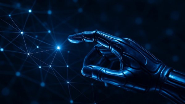 Europol Daten sammeln: Hand interacts with digital network.