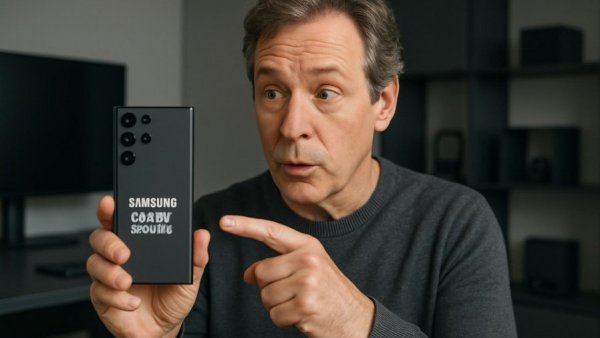 Middle-aged man demonstrating Samsung Galaxy S26 Ultra's features, privacy focus.