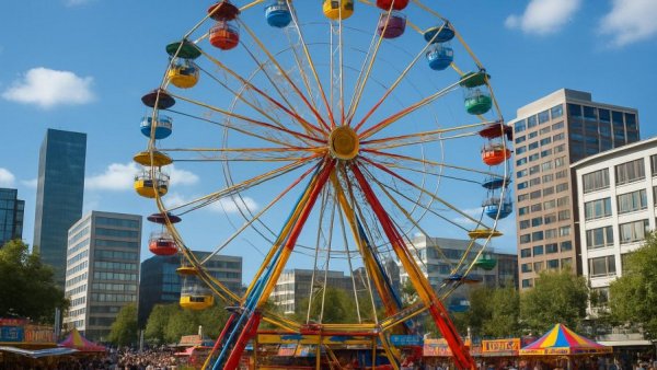 Stadtfest Ahrensburg 2026 vibrant Ferris wheel in city center.