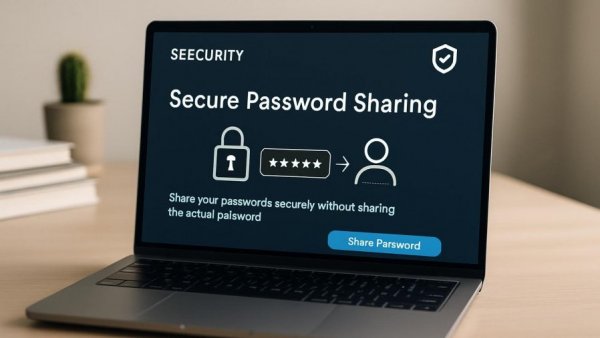 Laptop displaying security software for sichere Passwortfreigabe.