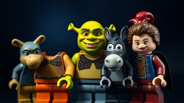 LEGO Shrek Sets showcasing colorful character figures with a vibrant background.