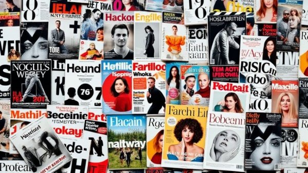 Collage of streamed magazine covers with various designs.