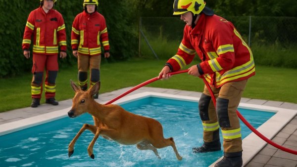 Reh hüpft in Swimmingpool: Feuerwehr muss verirrtes Wildtier retten