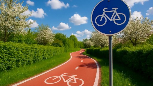 Scenic cycling road for Stadtradeln 2026 with clear sky.