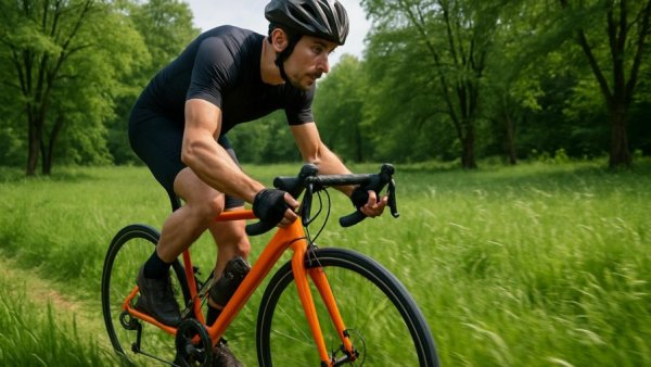 WEcycle Radsport Ahrensburg cycling through green field.