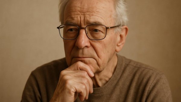 Elderly man contemplating organ donation, Organspende Hoffnung.