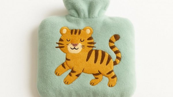 Wärmflaschen Fashy with tiger design on green cover