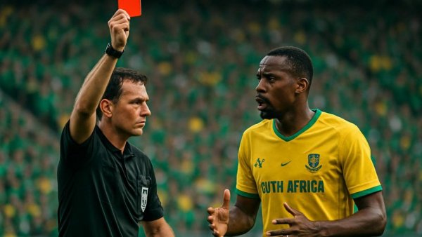 Referee issues red card in WM 2026 Eröffnungsspiel Mexiko gegen Südafrika.