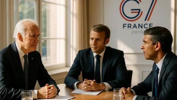 Friedensdiplomatie G7-Gipfel diplomatic meeting in sunlit room.