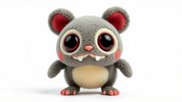 Grogu Plüschfigur on white background, photorealistic detail.