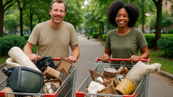 Illegale Müllentsorgung in Hamburg urban park setting with disposed items.