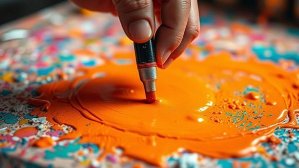 Mixing vibrant orange paint for Holzspielzeug von GRIMM'S