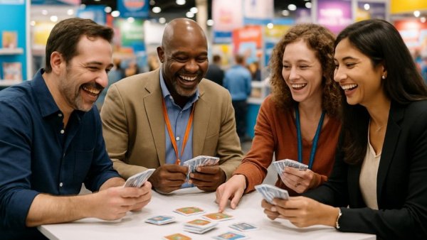 Nordstil Sommer 2026 attendees playing a card game at a trade show.