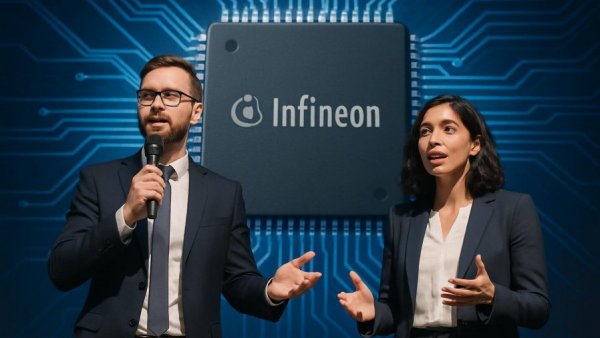 Business presentation at Infineon's new semiconductor plant in Dresden