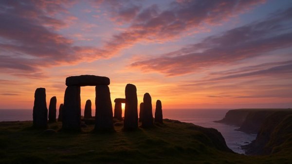 Ancient stone circle at sunrise in Schleswig-Holstein