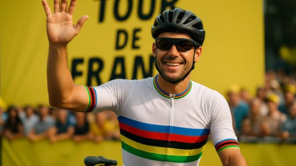Tour de France 2026 Etappe 2 cyclist waving during presentation