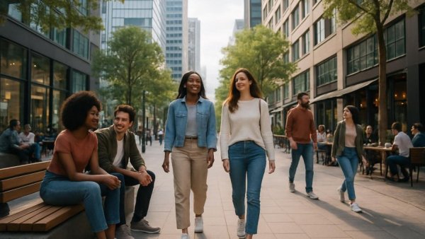 Futuristic pedestrian area in the Innenstadt der Zukunft