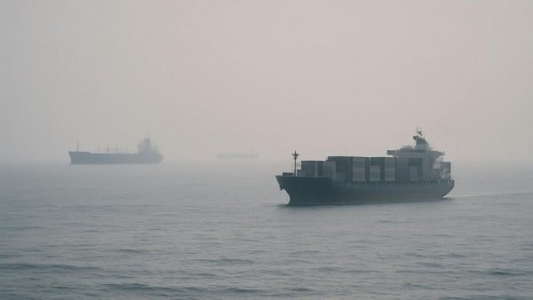 Iran-Krieg USA Angriffe: Distant cargo ships on a calm sea