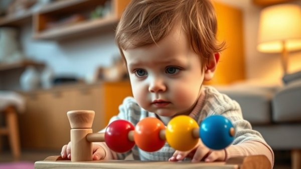 Child playing with GRIMM'S Ball Run Spielzeug on carpet at home.