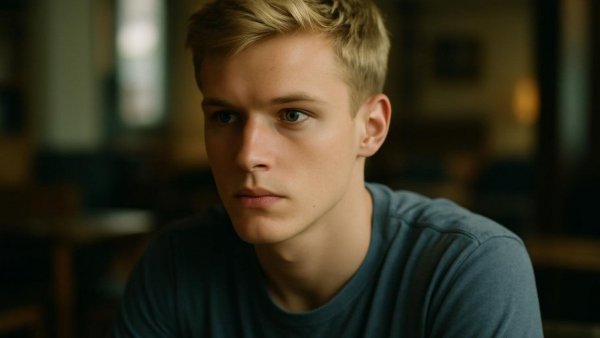 Young man attentively listening in a casual setting