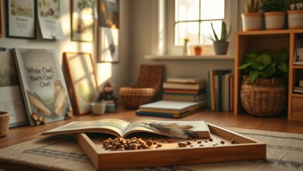 Cozy educational space with nature-themed learning materials.