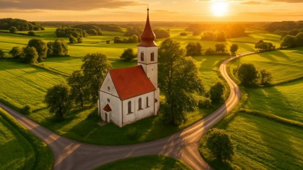 Sommerurlaub in Nachbarländern Deutschlands: idyllic church landscape.