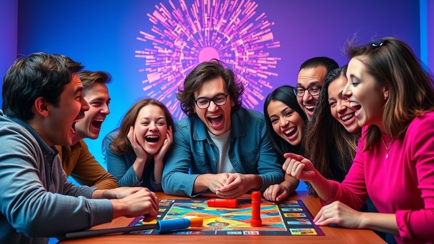 Lively board game scene showcasing Schadenfreude and learning through play.