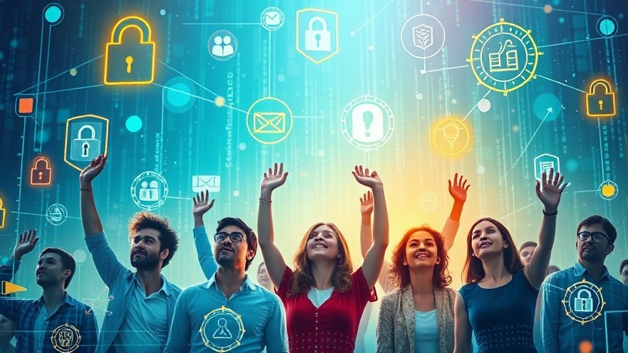 Empowered individuals in a vibrant digital landscape symbolize Datenkontrolle and digitale Sicherheit.