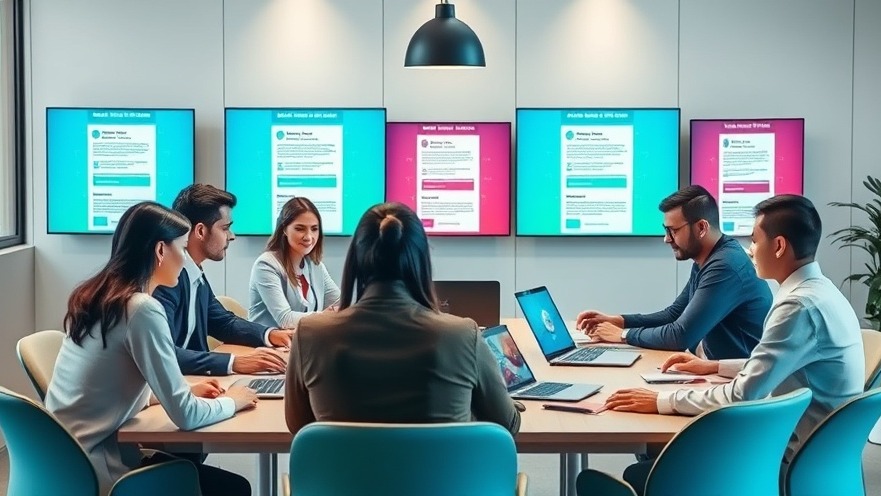 Professionals discussing E-Mail Sicherheit in a vibrant, modern workspace.