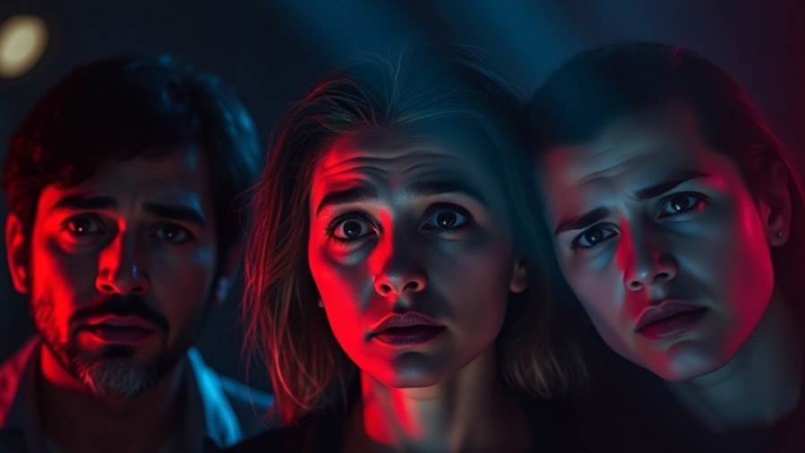 Three individuals express concern about Datenschutz and digitale Rechte under dramatic lighting.