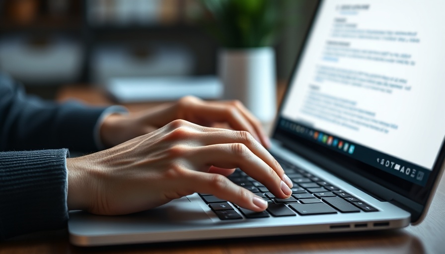 Hands on a laptop keyboard identifying spam and virus emails.