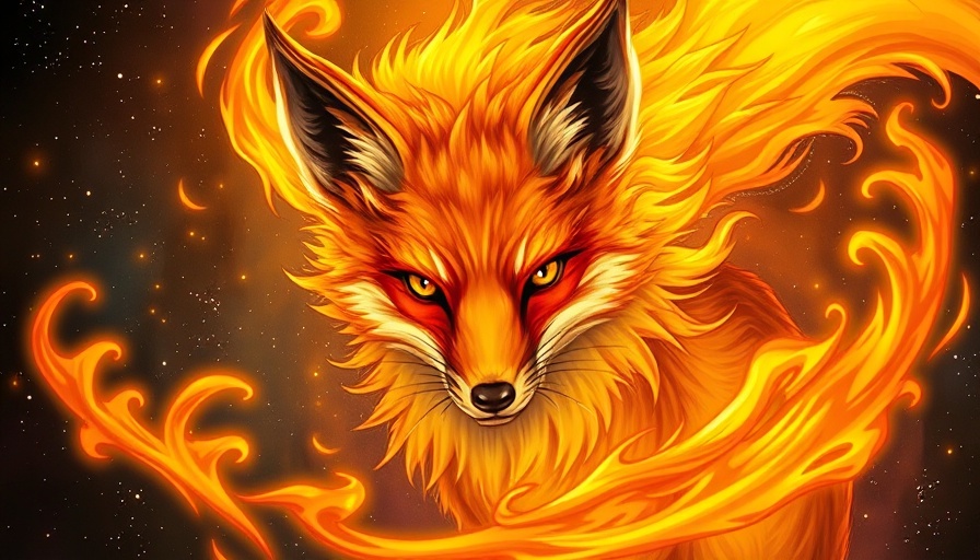 Fiery fox representing Firefox Datensicherheit, in cosmic flames.