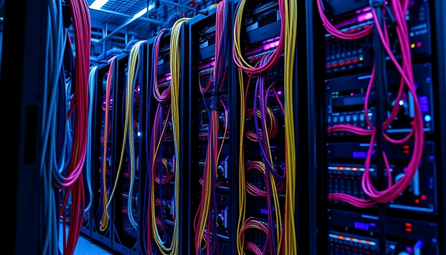 Advanced servers and cables symbolizing 5G-Transformation with O2 Telefónica and Google Cloud in a data center.