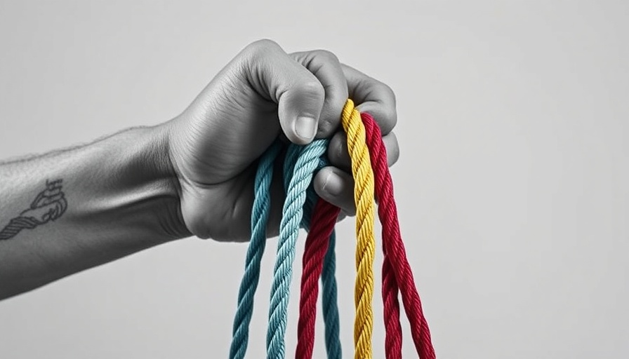 Conceptual hand gripping colorful ropes symbolizing Apple UK surveillance demand.