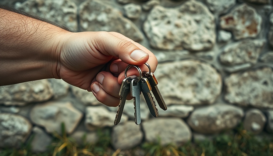 BAMF Sicherheitsproblem Max Mustermann: Hand holding keys by stone wall.